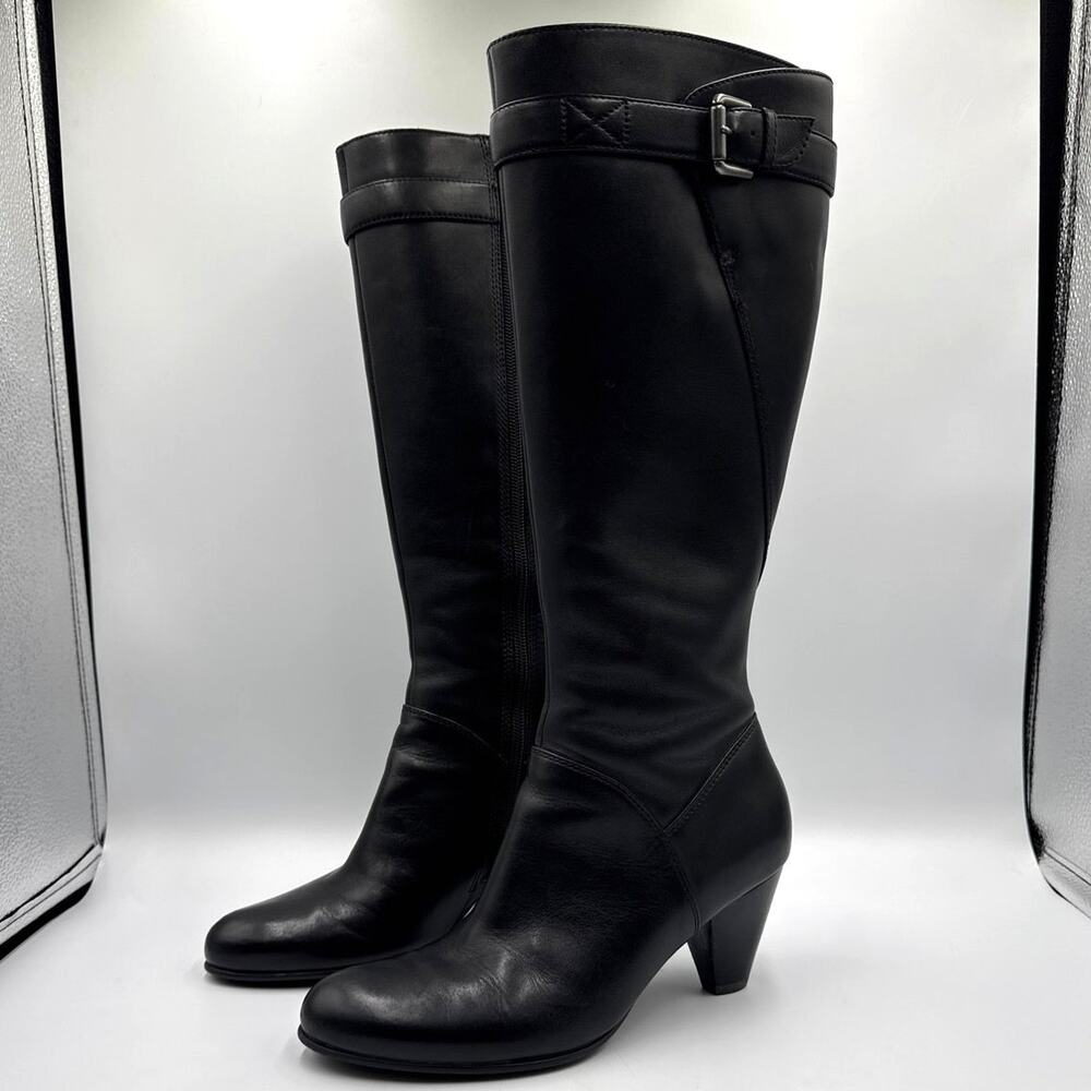 Vintage Y2K ecco Black Leather Knee High Comfort Boots US 5.5 EU36 Whimsigoth